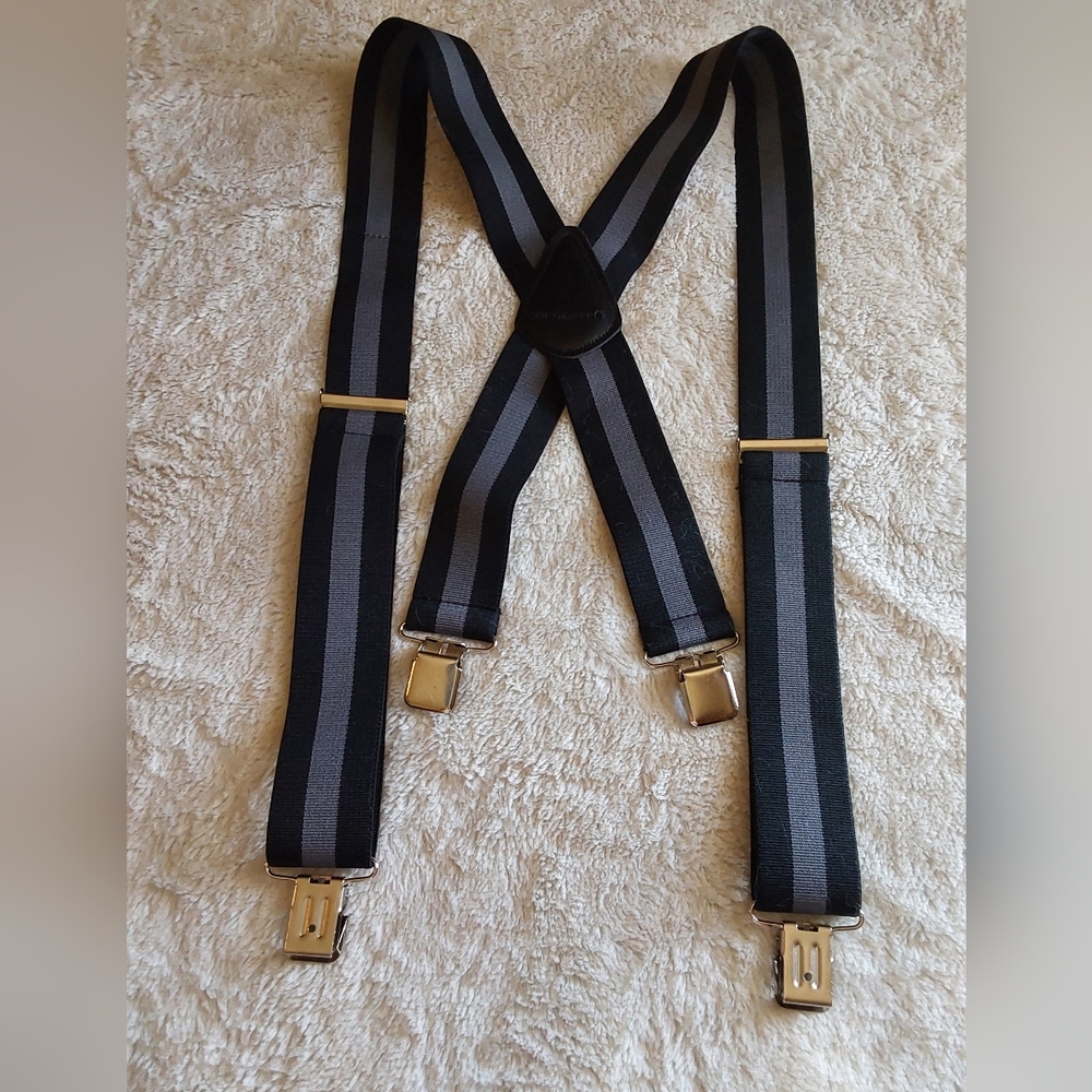 🌺 Like New Men's Carhartt Black and Gray Striped Suspenders